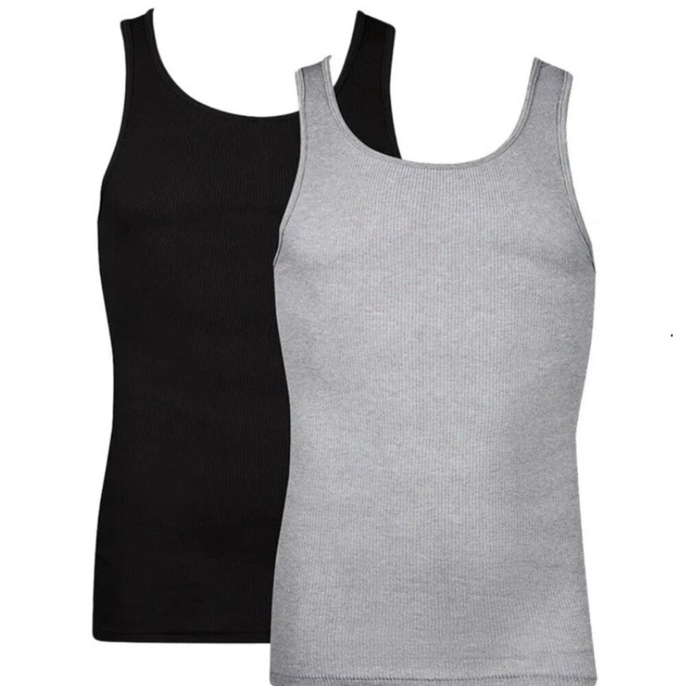 Hanes Men's Tagless Tanks Tops 2 Pack - Black Gray -M